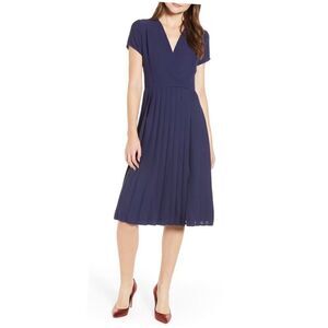 Leith Pleated Surplice B-Neck MIDI Dress BNWT
